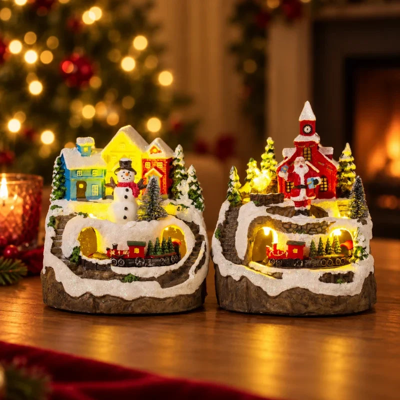 Christmas Village with Animated Lights Train and Rotating Tree Tabletop Display - Image 15