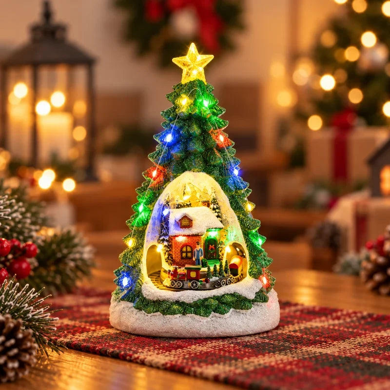 Christmas Village with Animated Lights Train and Rotating Tree Tabletop Display - Image 16