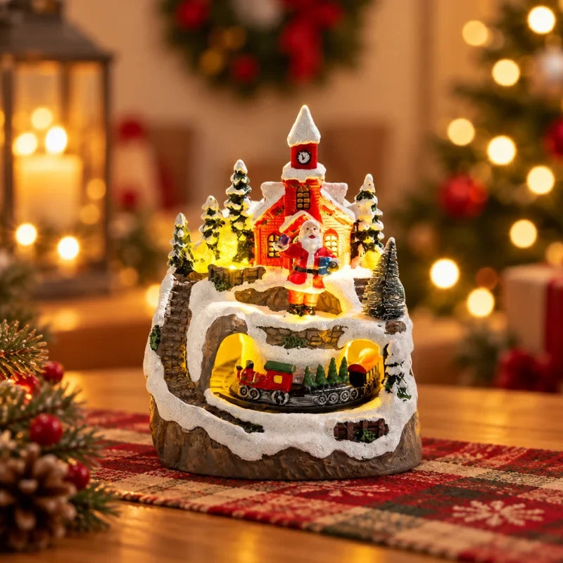 Christmas Village with Animated Lights Train and Rotating Tree Tabletop Display - Image 17