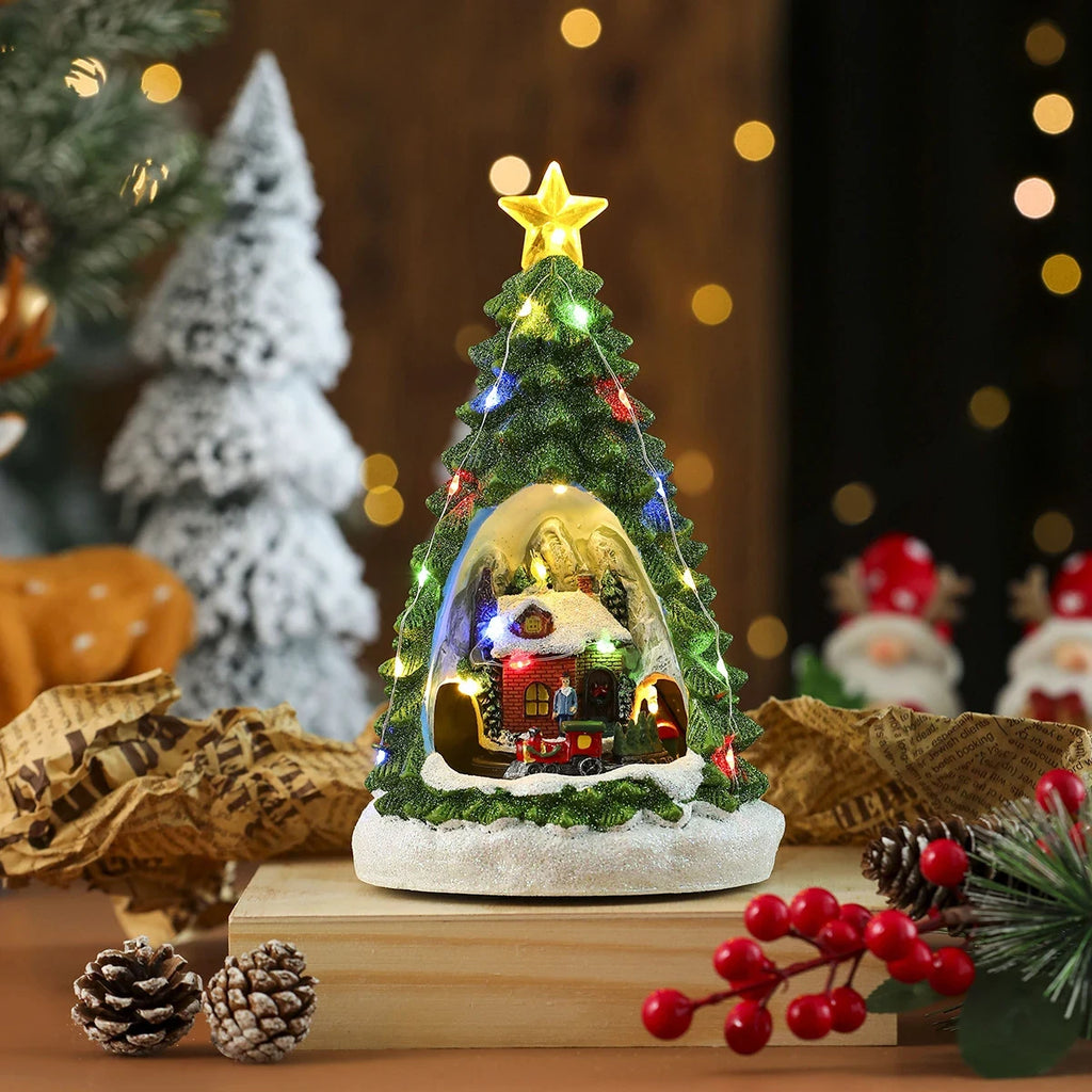 Christmas Village with Animated Lights Train and Rotating Tree Tabletop Display - Image 19
