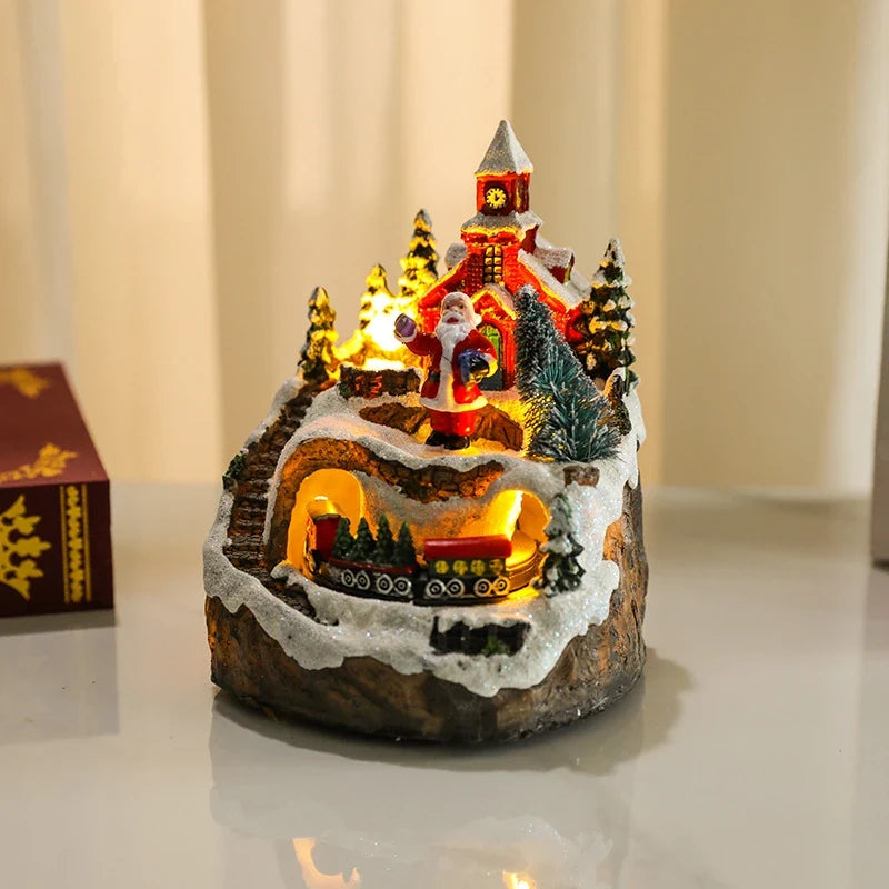 Christmas Village with Animated Lights Train and Rotating Tree Tabletop Display - Image 22