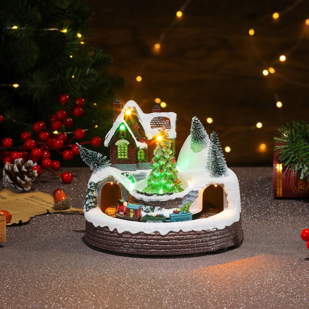 Christmas Village with Animated Lights Train and Rotating Tree Tabletop Display - Image 25