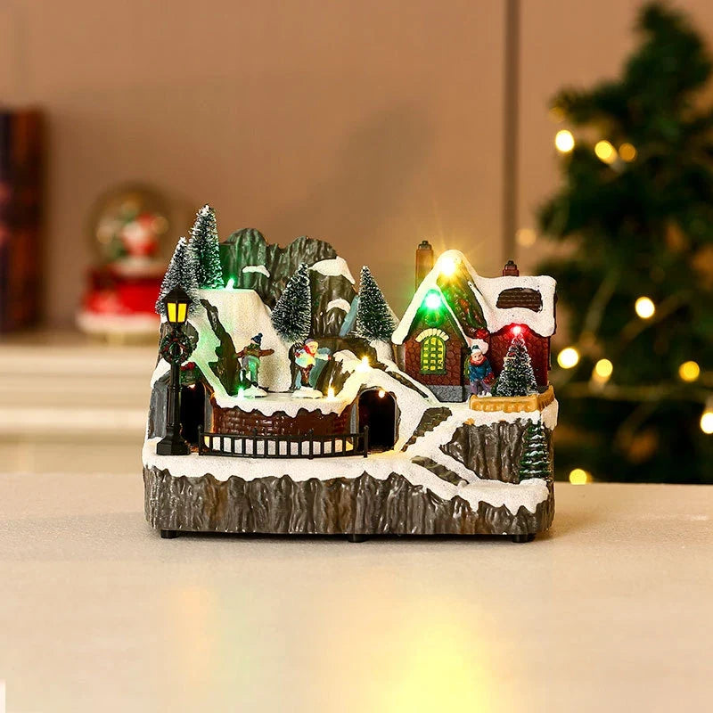 Christmas Village with Animated Lights Train and Rotating Tree Tabletop Display - Image 29