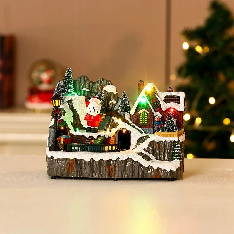 Christmas Village with Animated Lights Train and Rotating Tree Tabletop Display - Image 30