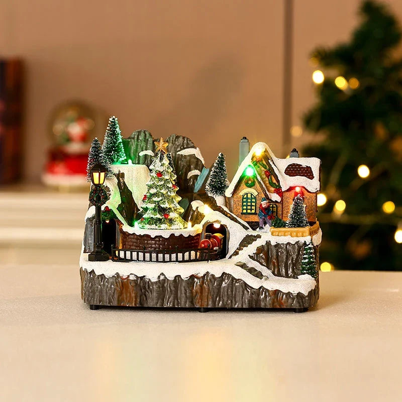 Christmas Village with Animated Lights Train and Rotating Tree Tabletop Display - Image 31