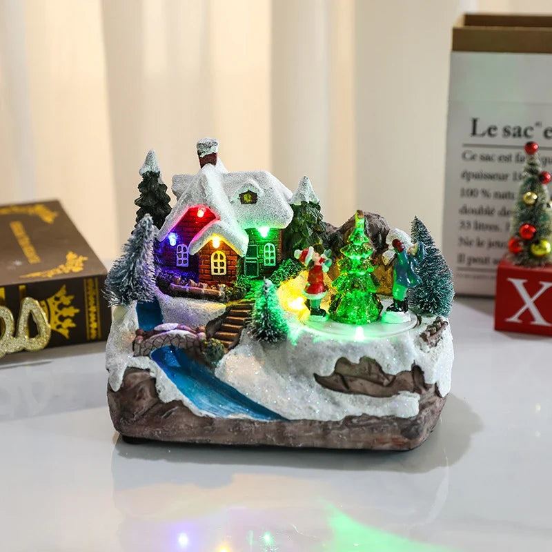 Christmas Village with Animated Lights Train and Rotating Tree Tabletop Display - Image 32