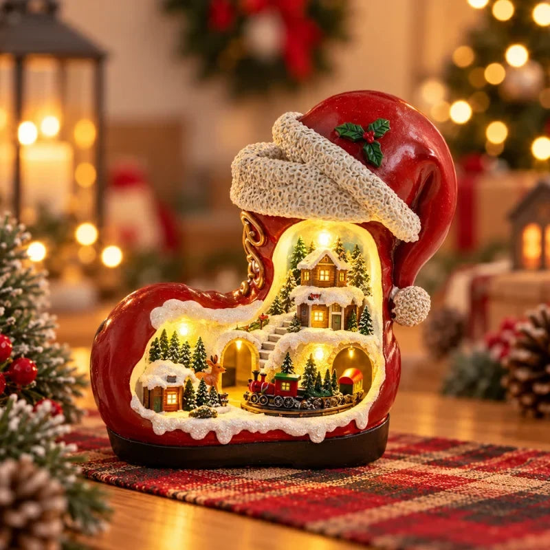 Christmas Village with Animated Lights Train and Rotating Tree Tabletop Display - Image 4