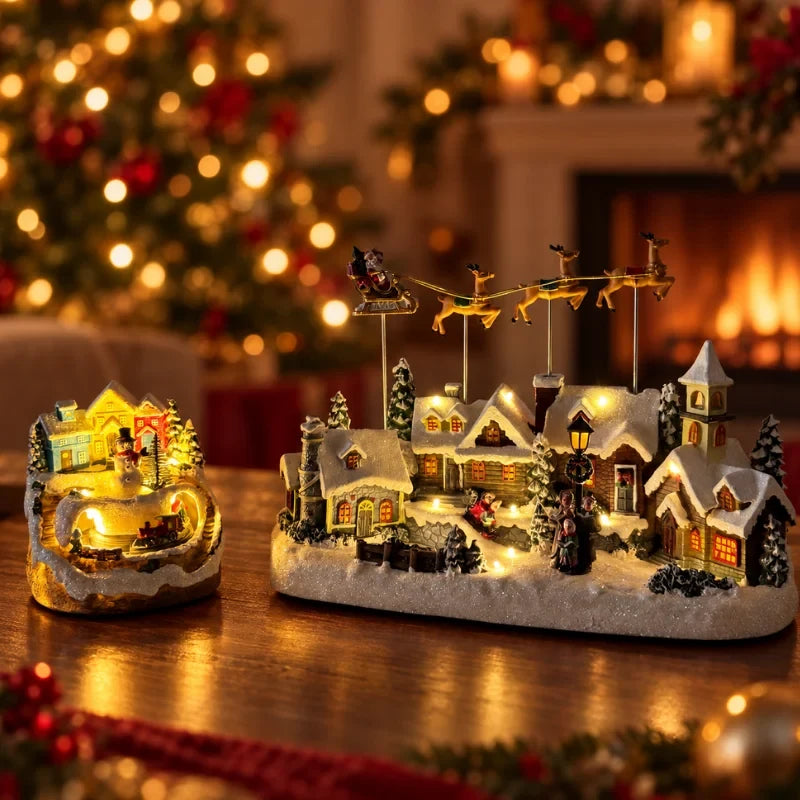 Christmas Village with Animated Lights Train and Rotating Tree Tabletop Display - Image 6