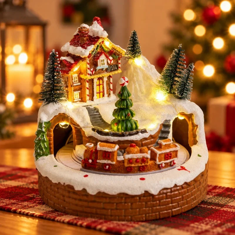 Christmas Village with Animated Lights Train and Rotating Tree Tabletop Display - Image 9