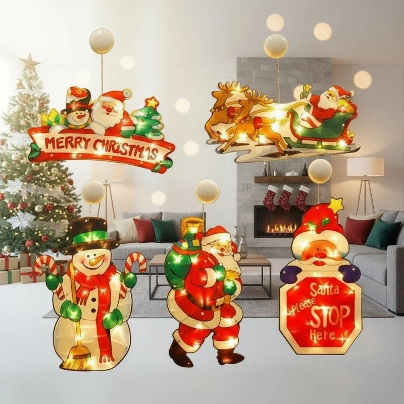 Christmas Window Lights LED Battery Operated Silhouette Decorations with Warm Glow - Image 1