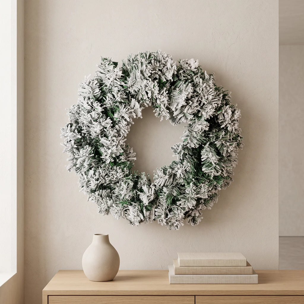 Christmas Wreath with Flocked Pine Needles for Door Hanging and Holiday Decoration - Image 1