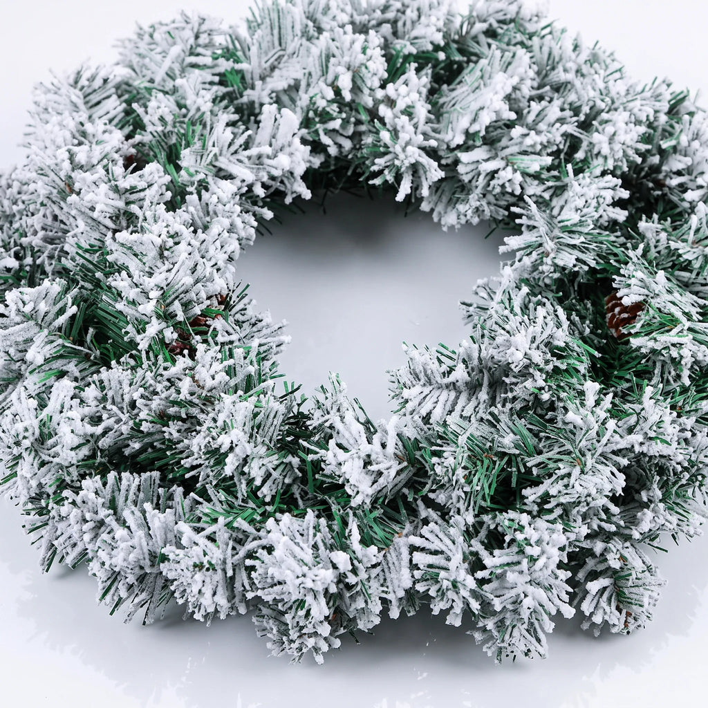 Christmas Wreath with Flocked Pine Needles for Door Hanging and Holiday Decoration - Image 2