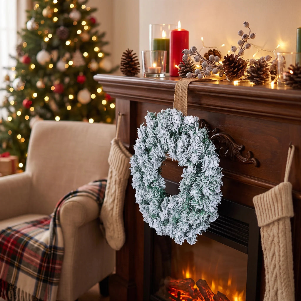 Christmas Wreath with Flocked Pine Needles for Door Hanging and Holiday Decoration - Image 3
