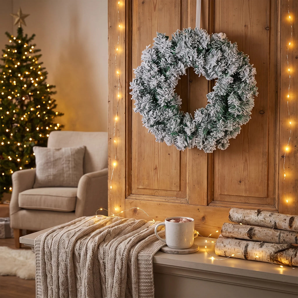 Christmas Wreath with Flocked Pine Needles for Door Hanging and Holiday Decoration - Image 4