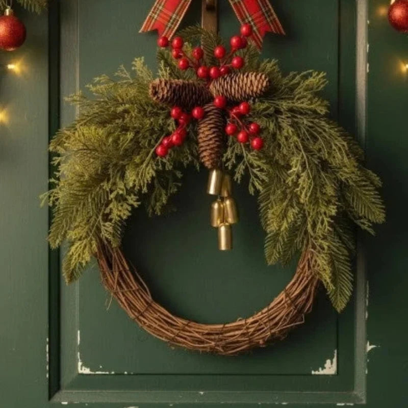 Christmas Wreath with Grapevine Base Pinecones Golden Bells and Berries - Image 5