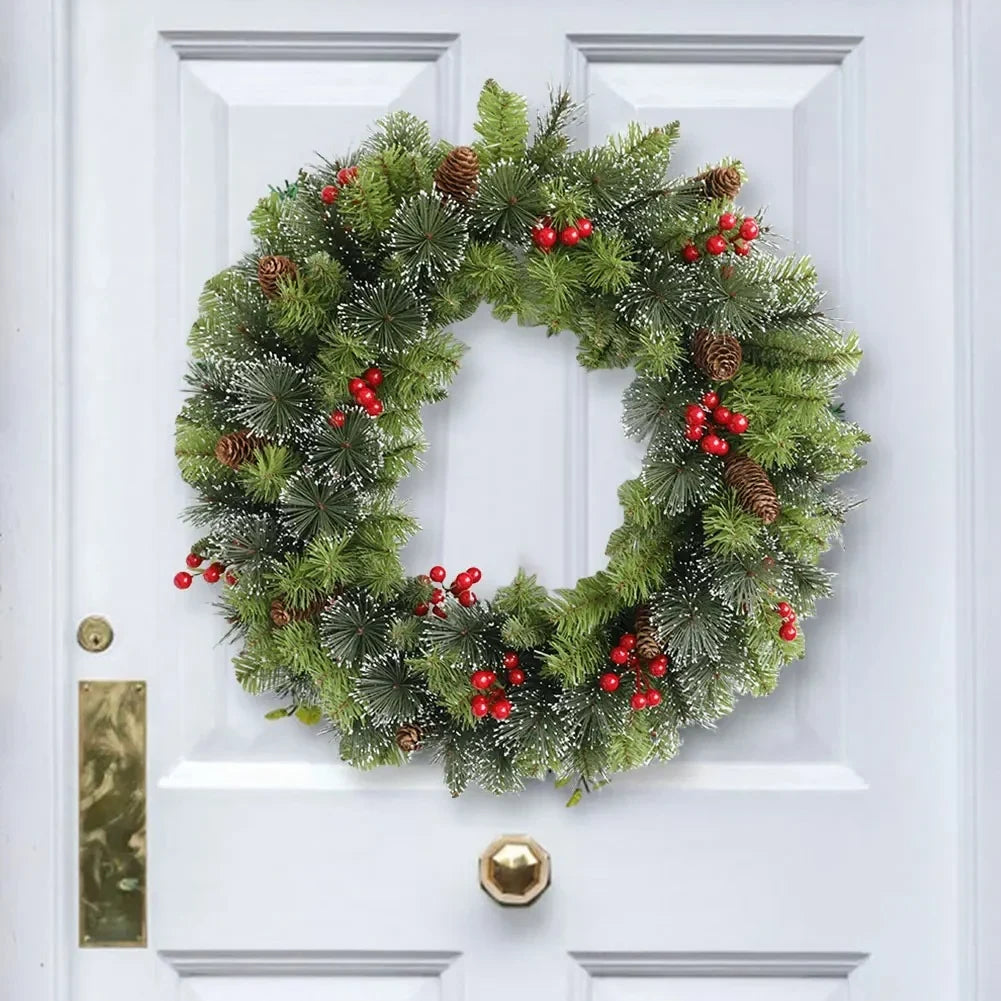 Christmas Wreath with Lights Artificial Pine Foliage Red Berries and Cones - Image 3