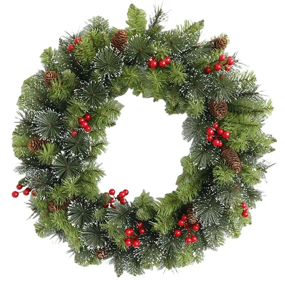 Christmas Wreath with Lights Artificial Pine Foliage Red Berries and Cones - Image 4
