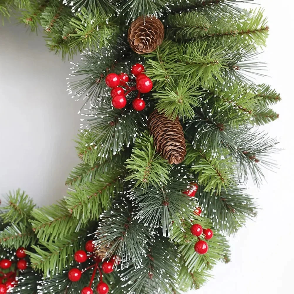 Christmas Wreath with Lights Artificial Pine Foliage Red Berries and Cones - Image 7