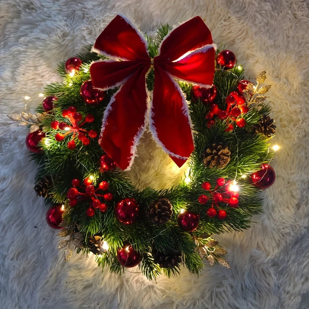 Christmas Wreath with Red Velvet Bow Pine Cones and Berries 30cm Door or Wall Hanging - Image 3