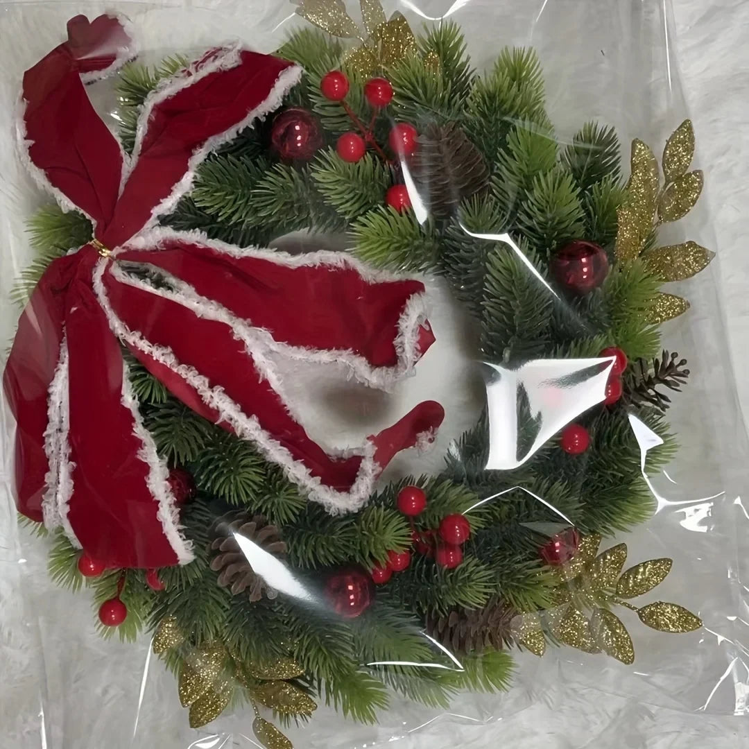 Christmas Wreath with Red Velvet Bow Pine Cones and Berries 30cm Door or Wall Hanging - Image 5