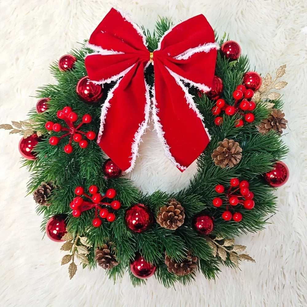 Christmas Wreath with Red Velvet Bow Pine Cones and Berries 30cm Door or Wall Hanging - Image 7