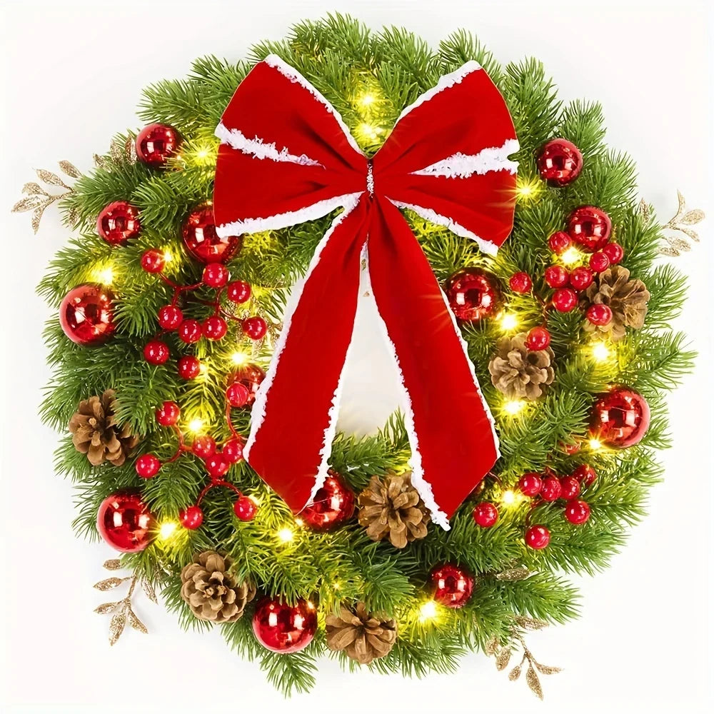 Christmas Wreath with Red Velvet Bow Pine Cones and Berries 30cm Door or Wall Hanging - Image 8