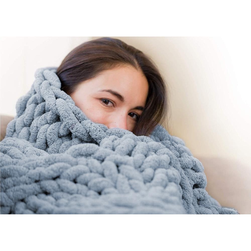 Chunky Knit Throw Blanket with Oversized Loop Pattern and Plush Chenille Texture - Image 12