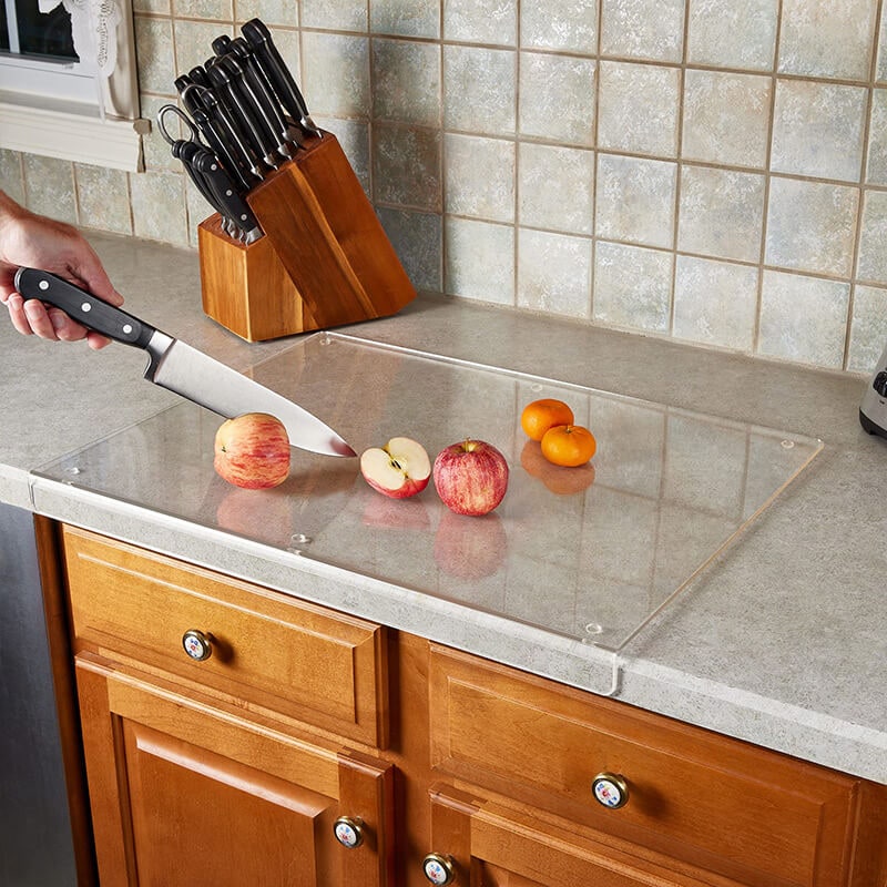 Clear Acrylic Cutting Board with Non-Slip Feet and Counter Edge Lip - Image 6