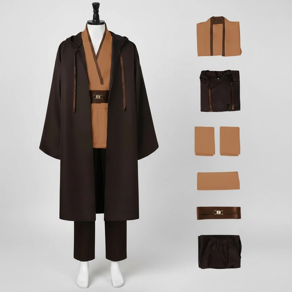 Cosplay Costume Hooded Robe with Tunic, Sash, Belt and Pants - Image 1