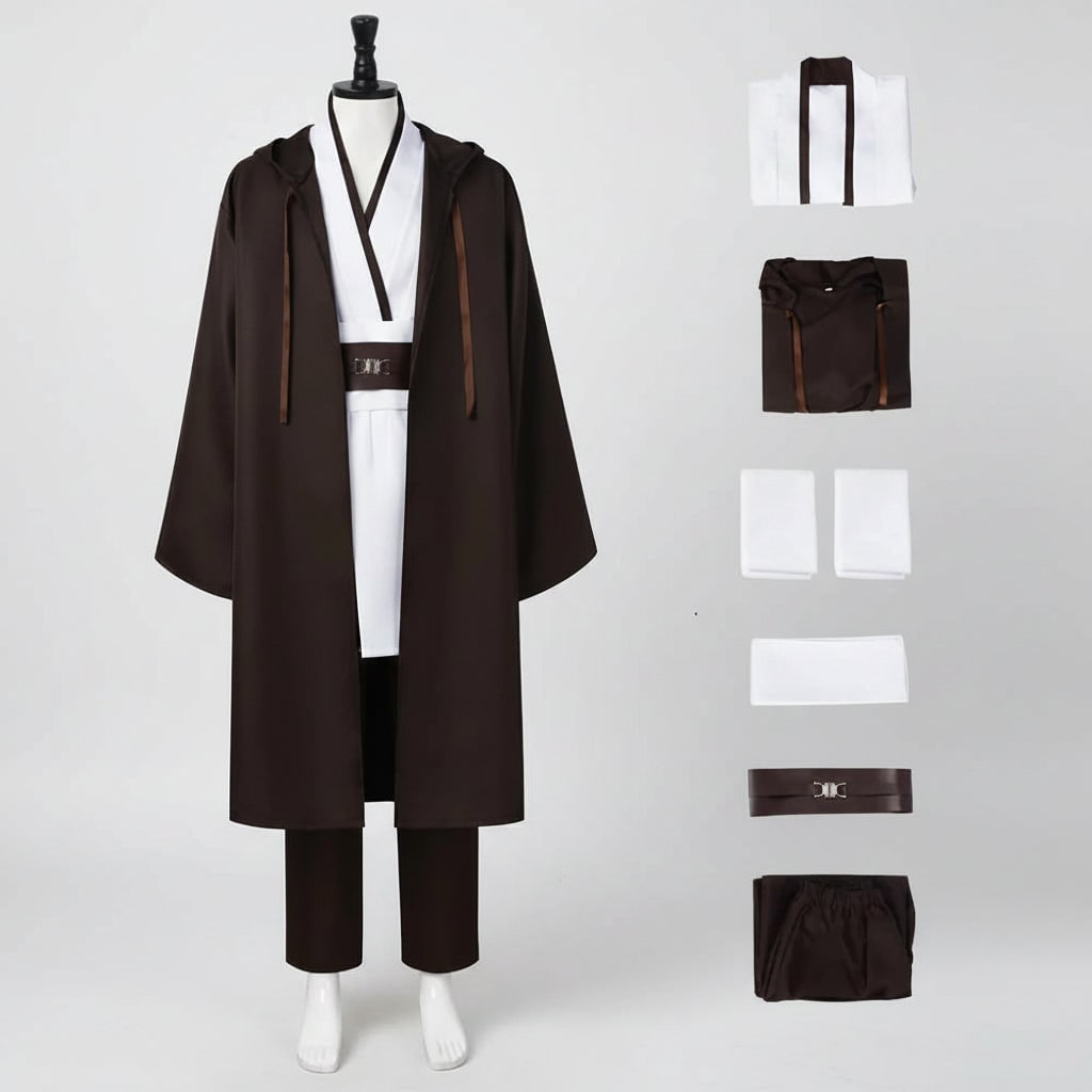 Cosplay Costume Hooded Robe with Tunic, Sash, Belt and Pants - Image 2