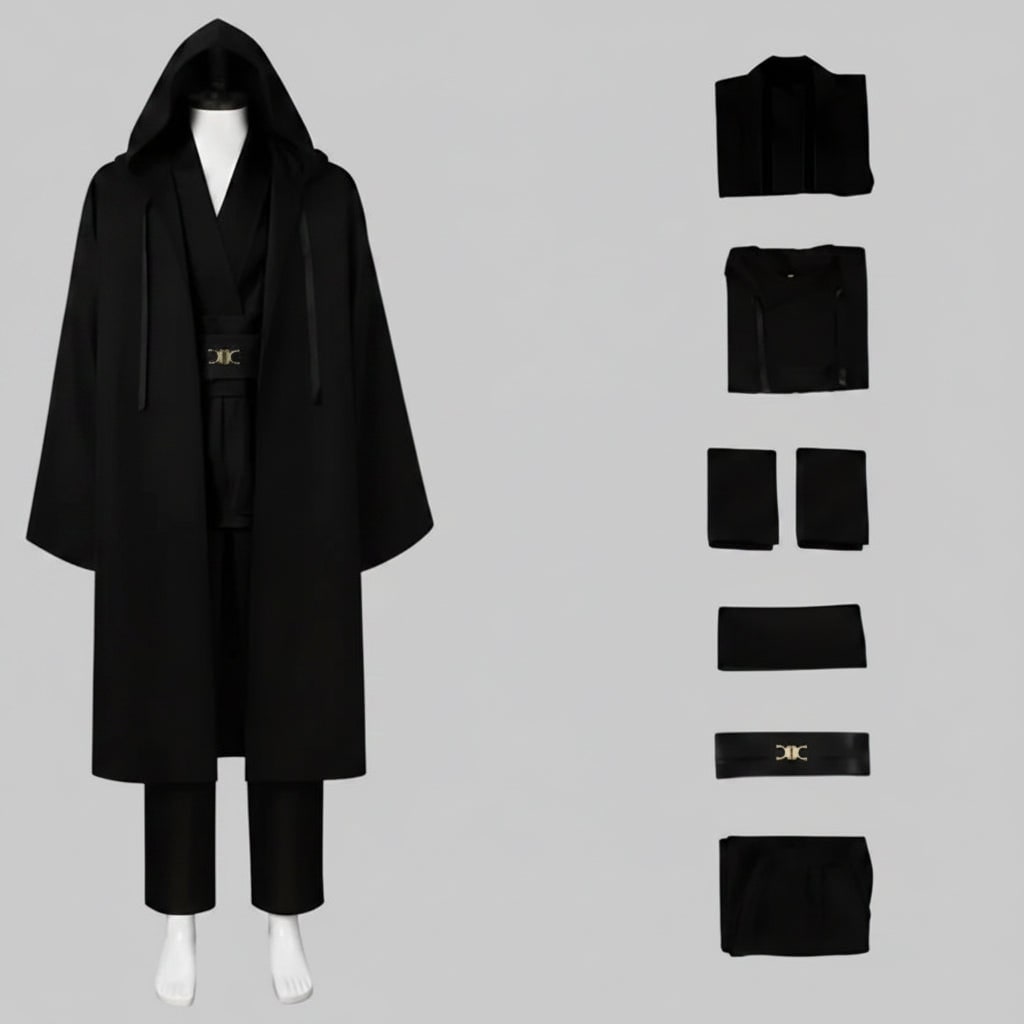 Cosplay Costume Hooded Robe with Tunic, Sash, Belt and Pants - Image 3