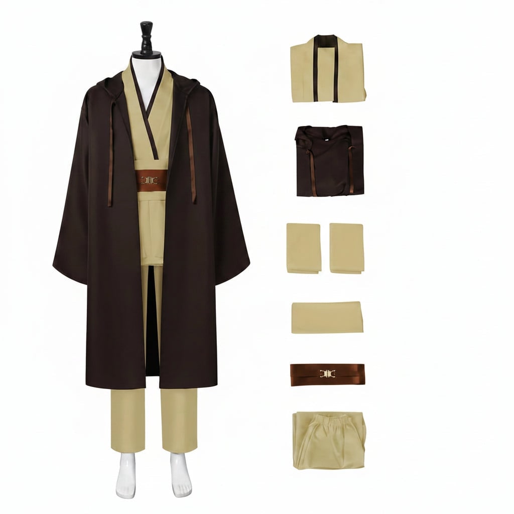 Cosplay Costume Hooded Robe with Tunic, Sash, Belt and Pants - Image 4
