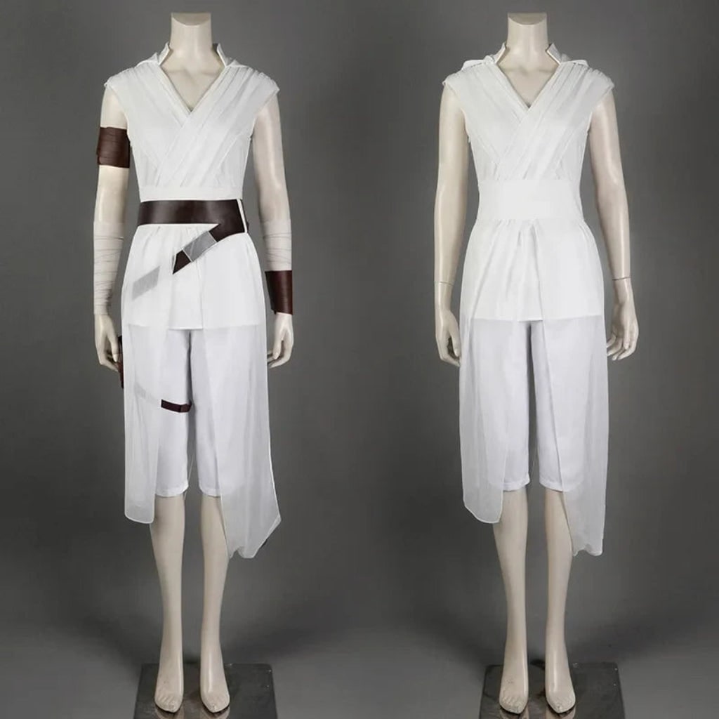 Cosplay Costume Sci-Fi Warrior Set with Draped Tunic Cropped Pants Belt and Arm Wraps - Image 2