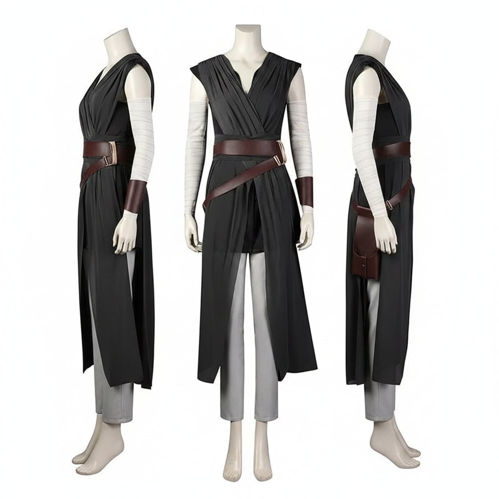 Cosplay Costume Sci-Fi Warrior Set with Draped Tunic Cropped Pants Belt and Arm Wraps - Image 3