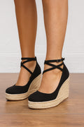 Costanza | Sandali Donna Zeppa Espadrille Cinturino Caviglia Nero