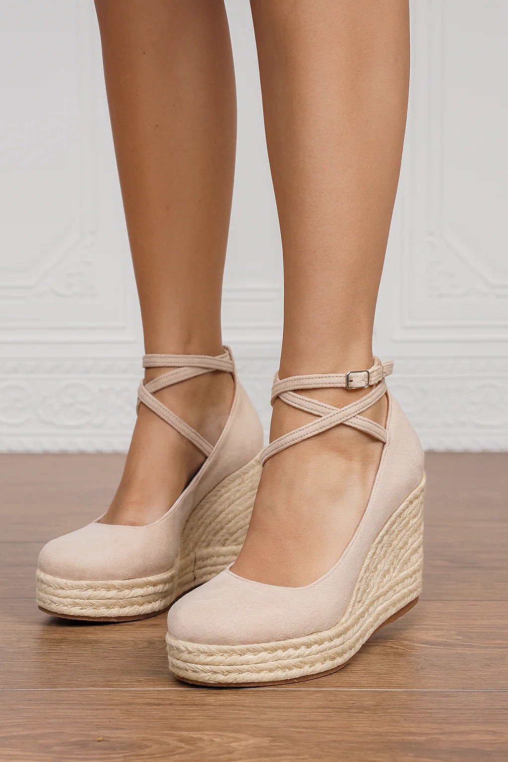 Costanza | Sandali Donna Zeppa Espadrille Cinturino Caviglia Beige