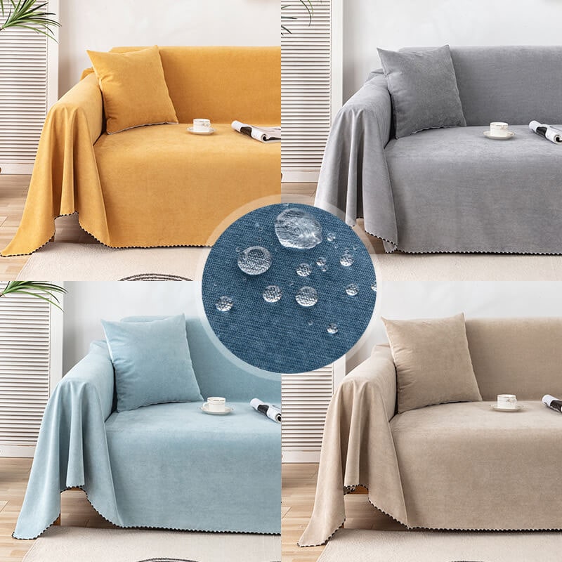 Couch Throw Cover with Water-Resistant Chenille Fabric and Decorative Pom-Pom Trim - Image 1