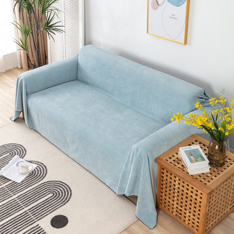 Couch Throw Cover with Water-Resistant Chenille Fabric and Decorative Pom-Pom Trim - Image 11
