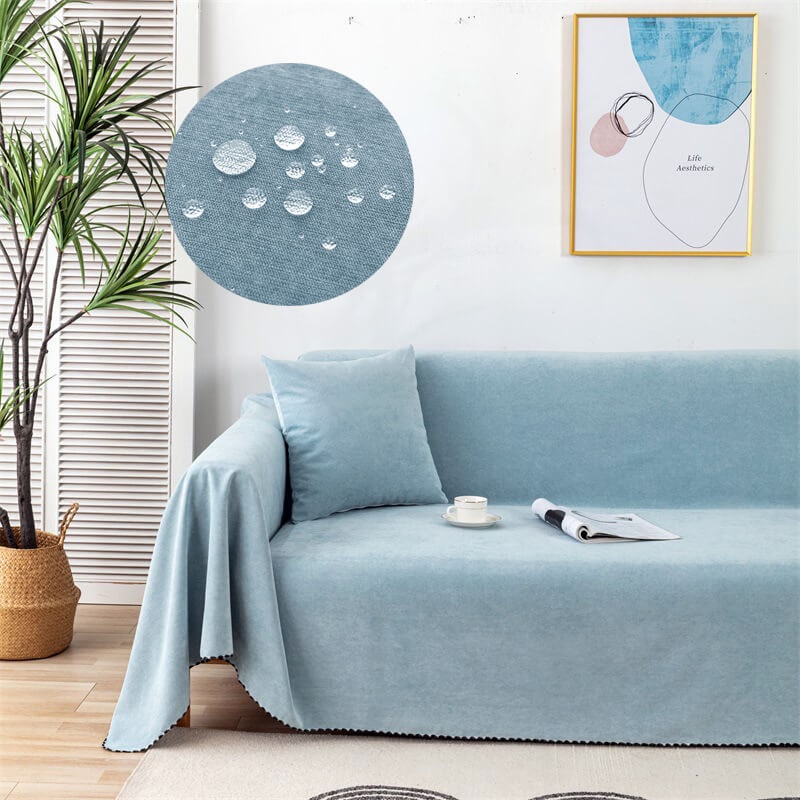 Couch Throw Cover with Water-Resistant Chenille Fabric and Decorative Pom-Pom Trim - Image 13