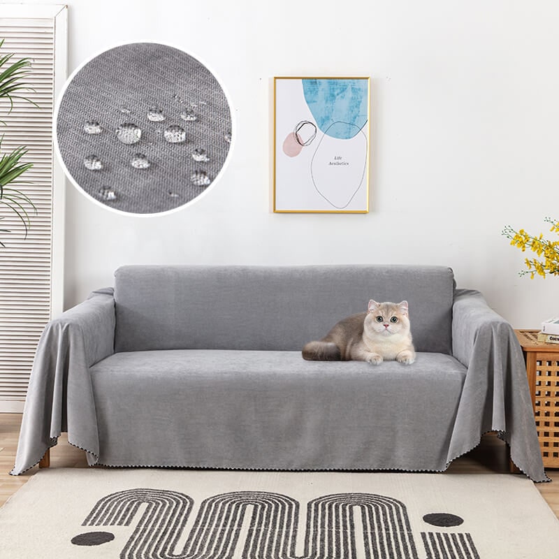 Couch Throw Cover with Water-Resistant Chenille Fabric and Decorative Pom-Pom Trim - Image 17