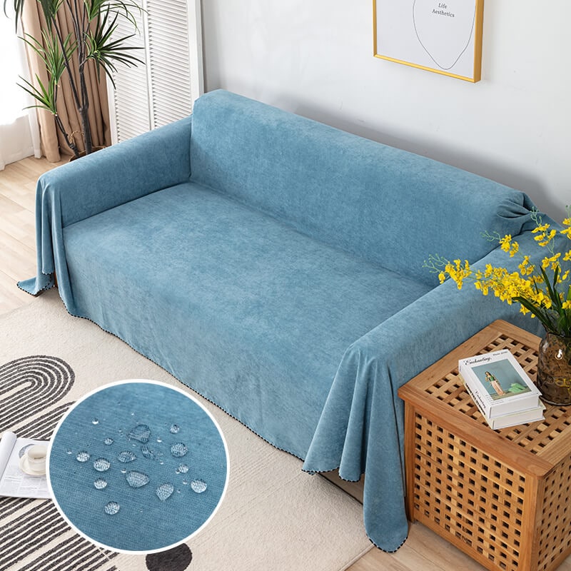 Couch Throw Cover with Water-Resistant Chenille Fabric and Decorative Pom-Pom Trim - Image 5