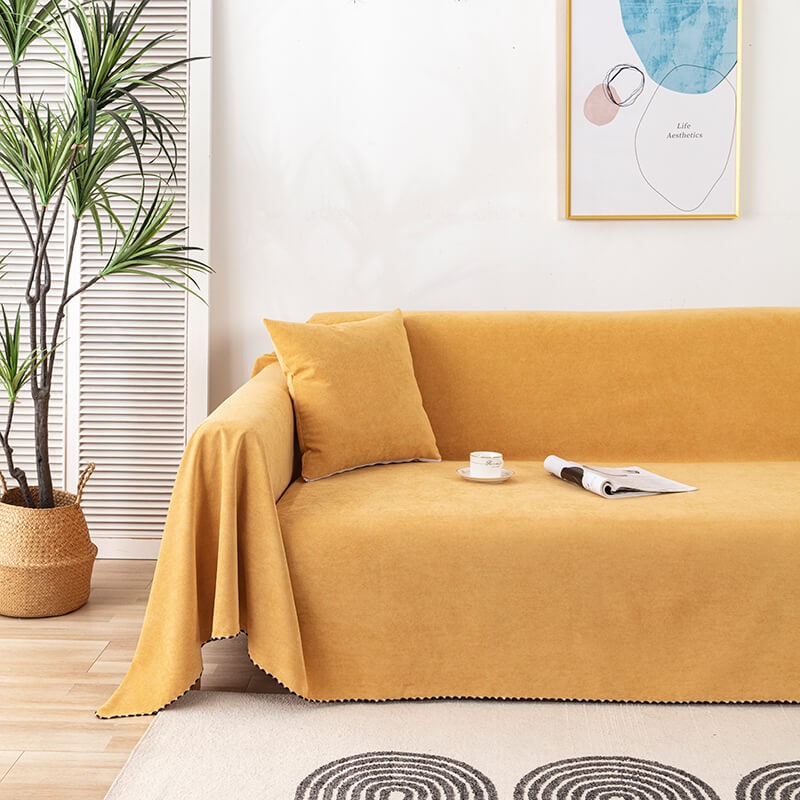Couch Throw Cover with Water-Resistant Chenille Fabric and Decorative Pom-Pom Trim - Image 6