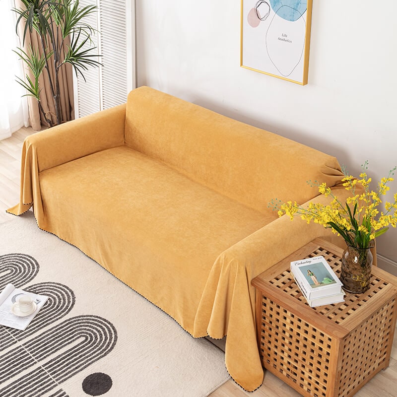 Couch Throw Cover with Water-Resistant Chenille Fabric and Decorative Pom-Pom Trim - Image 7