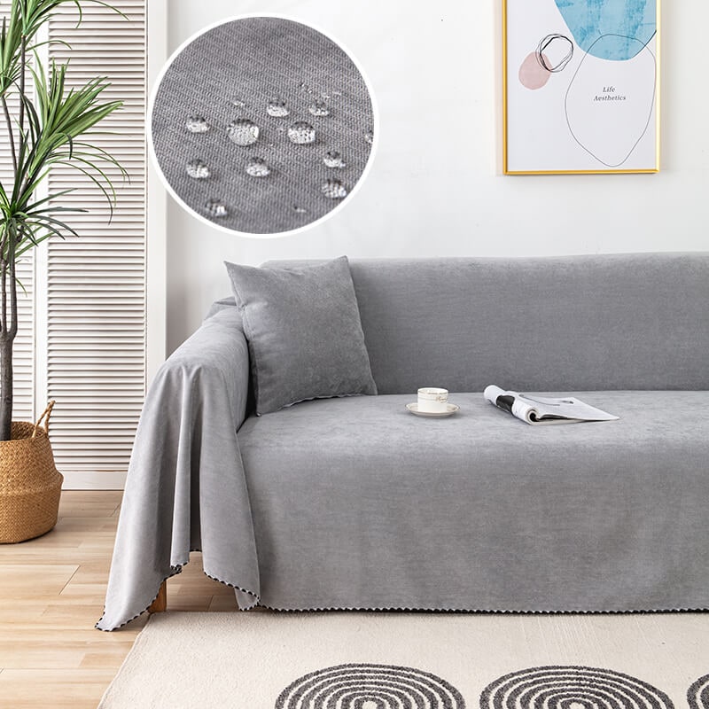 Couch Throw Cover with Water-Resistant Chenille Fabric and Decorative Pom-Pom Trim - Image 8