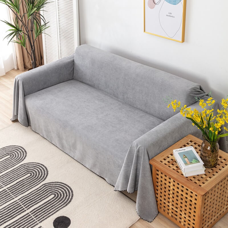 Couch Throw Cover with Water-Resistant Chenille Fabric and Decorative Pom-Pom Trim - Image 9