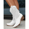 Cowboy Boots with Perforated Cutouts Side Zipper and Block Heel - Image 3