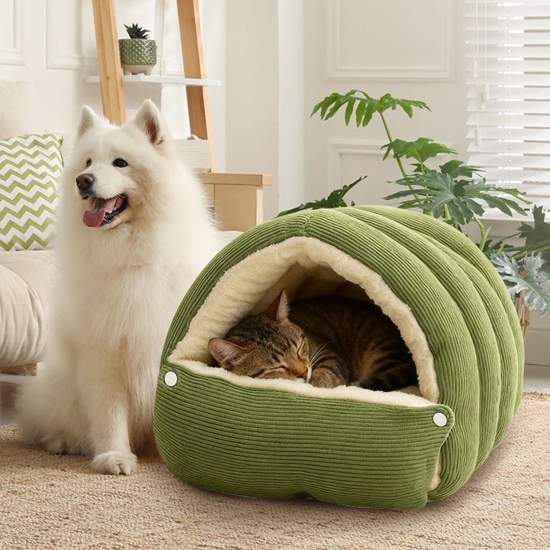 Cozy Cave Dog Bed with Plush Fleece Hooded Enclosed Design for Cats and Pets - Image 10