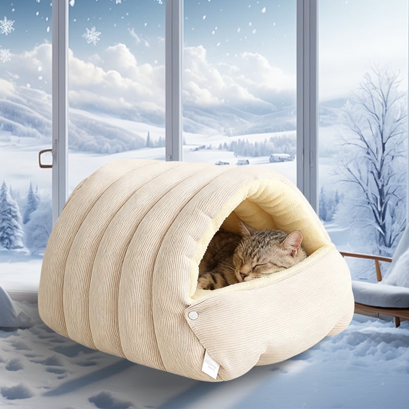 Cozy Cave Dog Bed with Plush Fleece Hooded Enclosed Design for Cats and Pets - Image 11