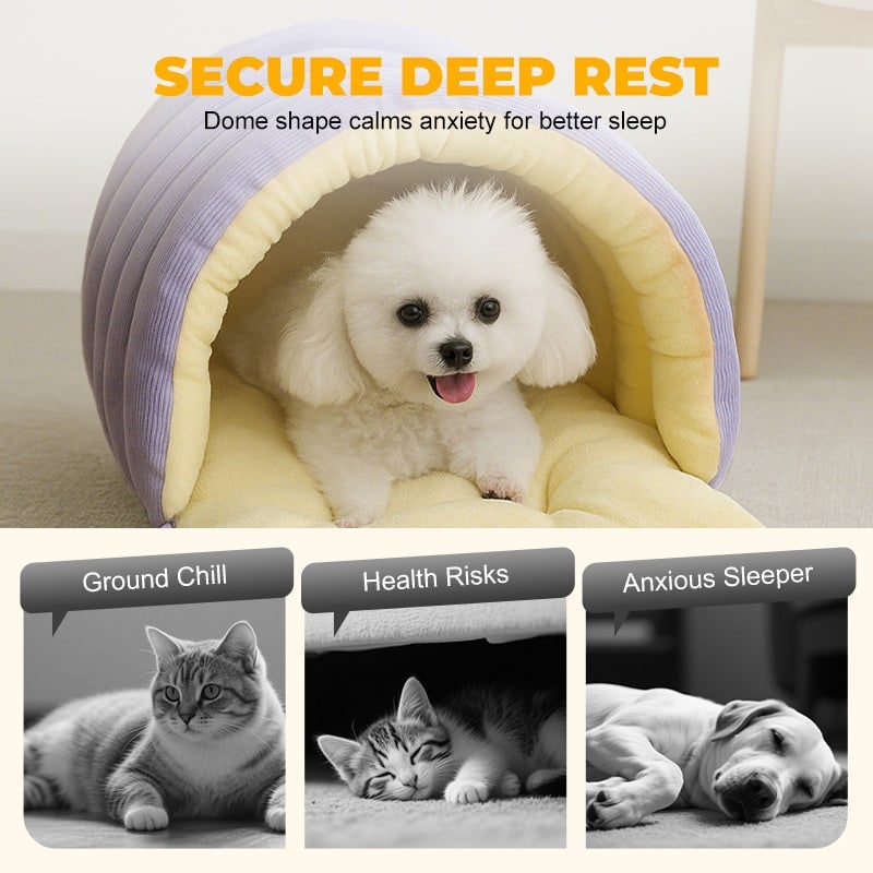 Cozy Cave Dog Bed with Plush Fleece Hooded Enclosed Design for Cats and Pets - Image 5