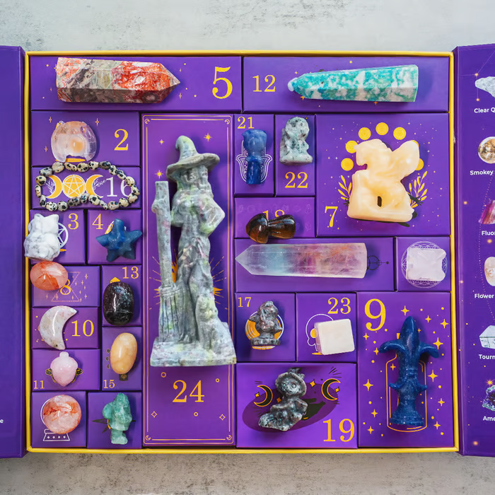 Crystal Advent Calendar with Gemstones Carved Figurines and Zodiac Graphics for Holiday Countdown - Image 2